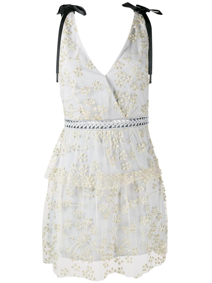 Self-portrait Embroidered Mesh Mini Dress - Grey