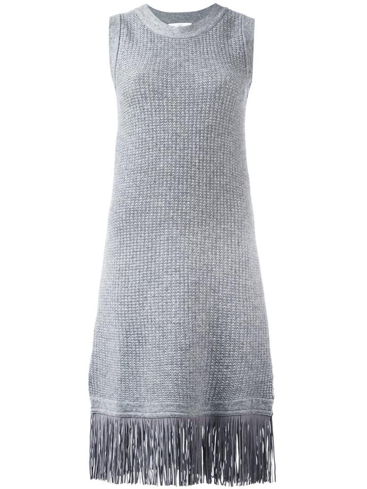 Allude Sleeveless Fringed Dress, Women's, Size: Xl, Grey, Cashmere/virgin Wool/polyurethane/polyamide