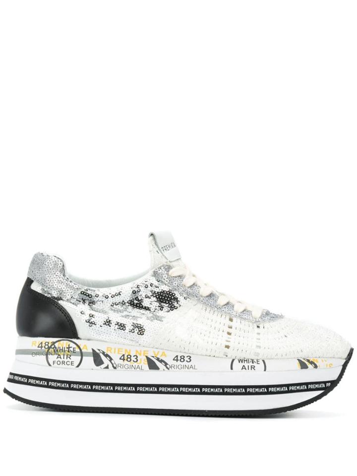 White Premiata Sequinned Platform Sneakers