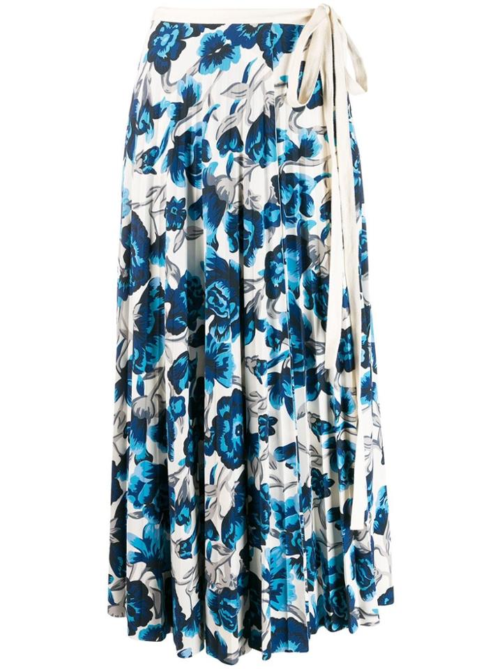 Pringle Of Scotland Floral Pleated Skirt - Blue