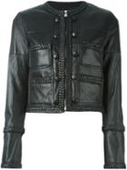 Givenchy Braided Trim Cropped Jacket, Women's, Size: 38, Black, Leather/cotton/spandex/elastane