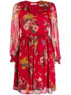Twin-set Floral Long-sleeve Dress - Red