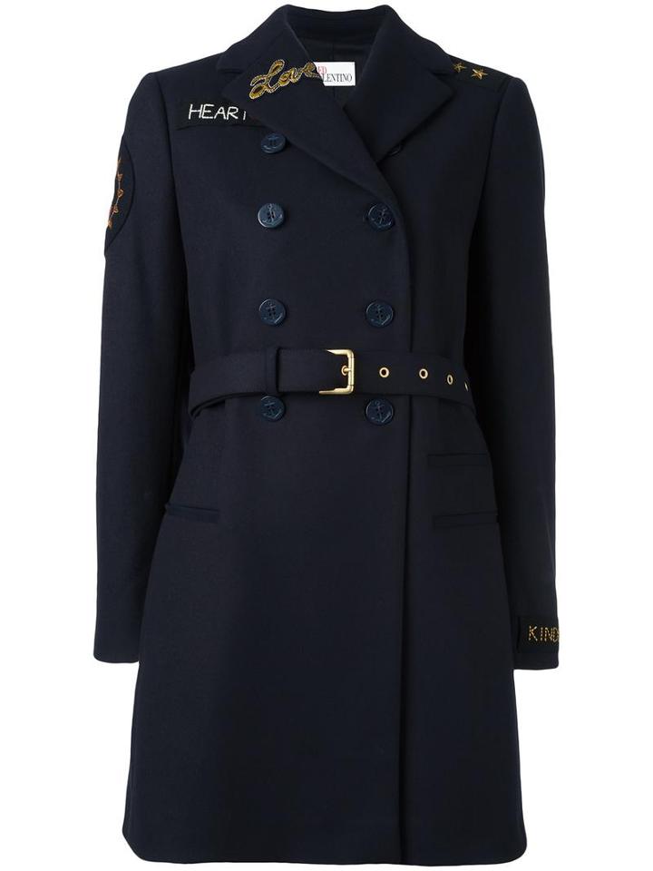 Red Valentino Double-breasted Patched Coat, Women's, Size: 42, Blue, Wool/polyamide/cotton/polyester