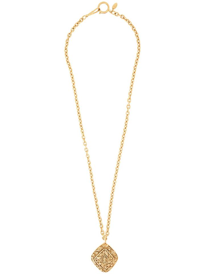 Chanel Pre-owned Embossed Medallion Long Necklace - Gold