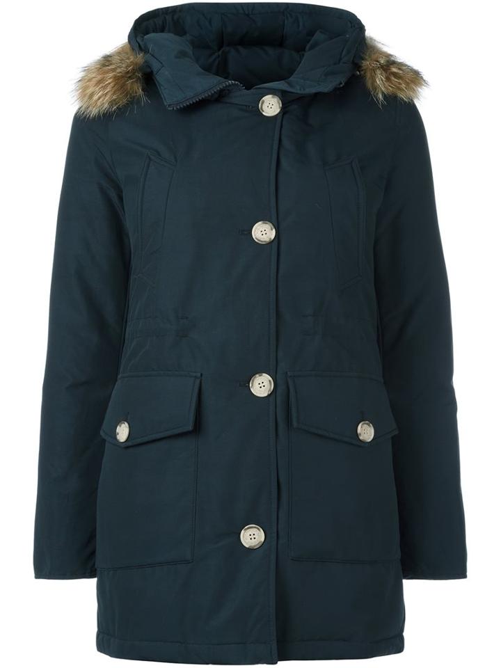 Woolrich 'arctic' Parka Coat, Women's, Size: Xs, Blue, Cotton/feather Down/polyamide/coyote Fur