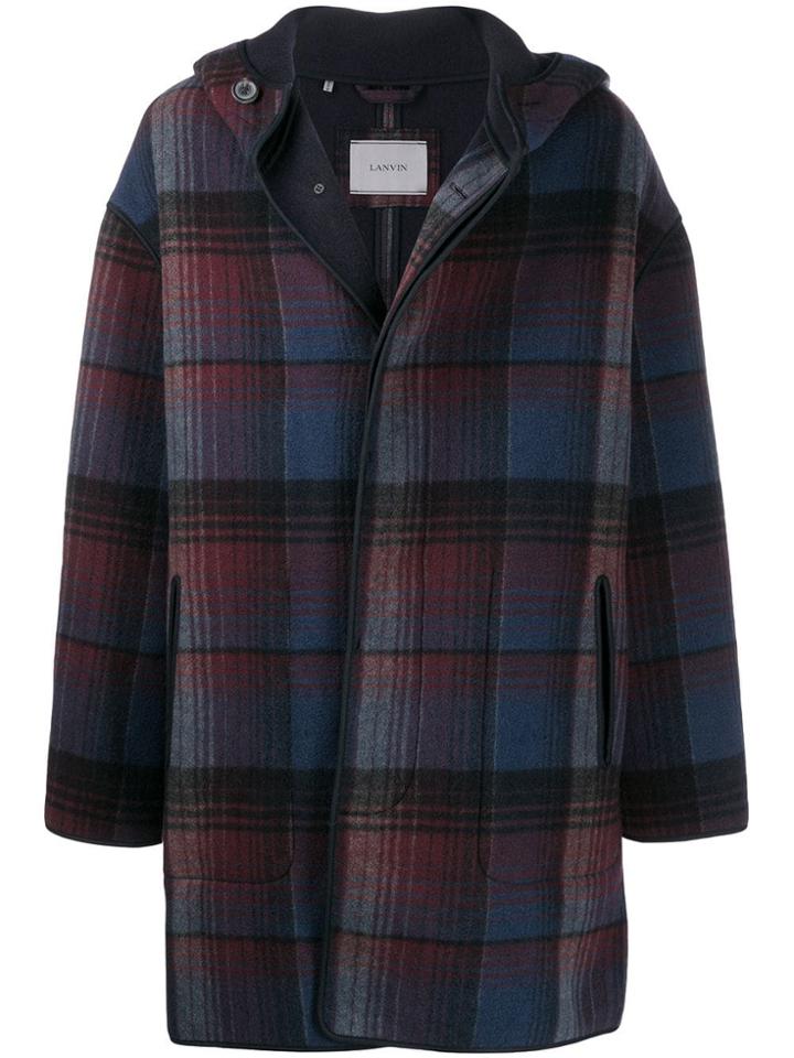 Lanvin Hooded Plaid Coat - Blue