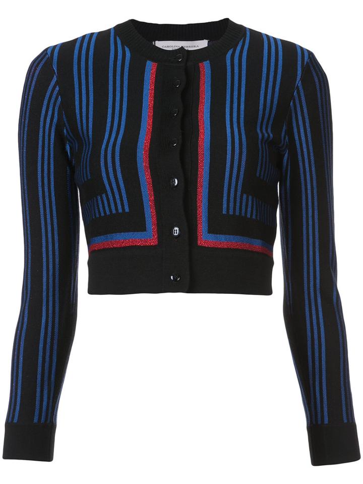 Carolina Herrera - Cropped Lurex Geometric Cardigan - Women - Polyester/wool/viscose - Xl, Blue, Polyester/wool/viscose