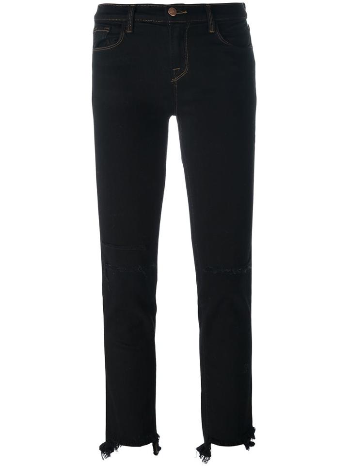 J Brand Distressed Slim Fit Cropped Jeans, Women's, Size: 24, Black, Viscose/cotton/lyocell/spandex/elastane