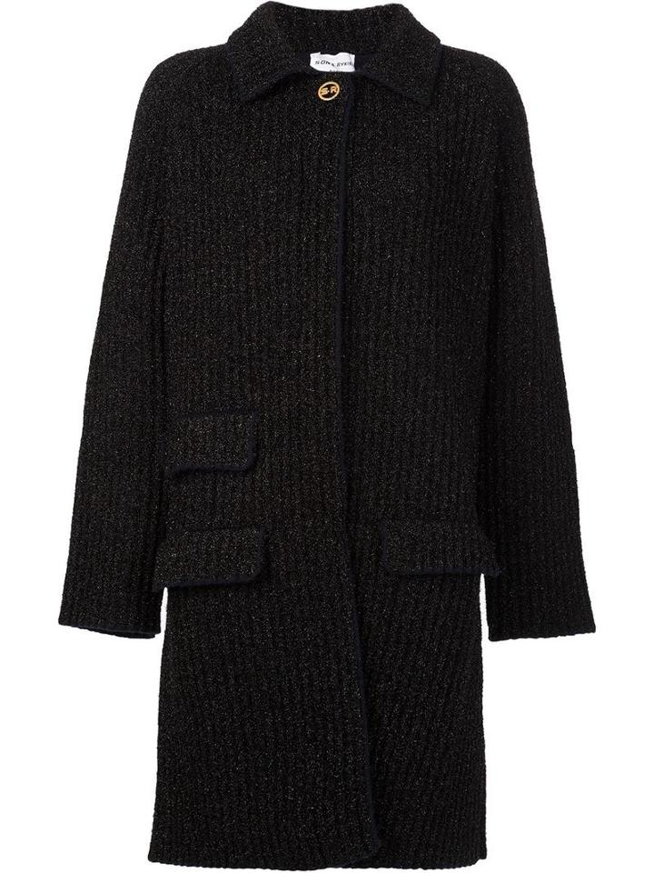 Sonia Rykiel Flocked Ribbed Cardi-coat, Women's, Size: Small, Black, Cashmere/wool