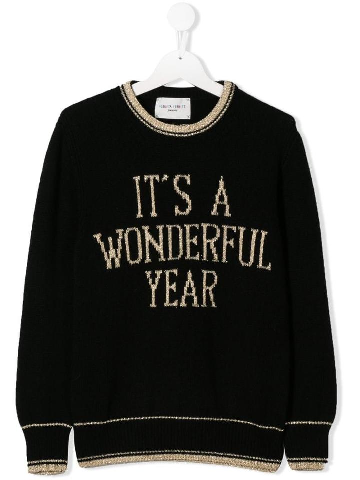Alberta Ferretti Kids Teen Slogan Intarsia Jumper - Black