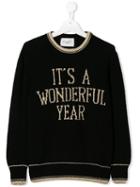 Alberta Ferretti Kids Teen Slogan Intarsia Jumper - Black
