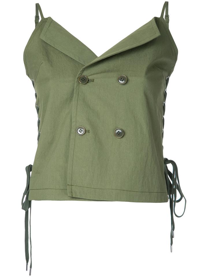 G.v.g.v. - Lace Up Trench Cami Top - Women - Cotton/nylon - 34, Women's, Green, Cotton/nylon