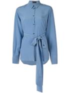 Rochas Tied Waist Shirt, Women's, Size: 40, Blue, Silk
