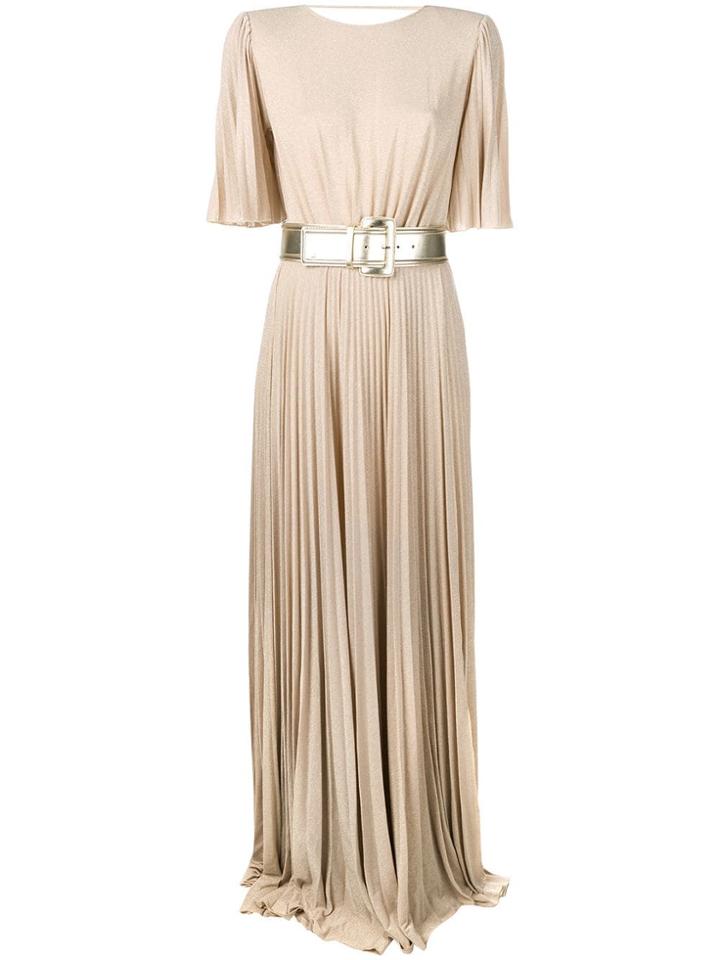 Elisabetta Franchi Belted Pleated Dress - Neutrals