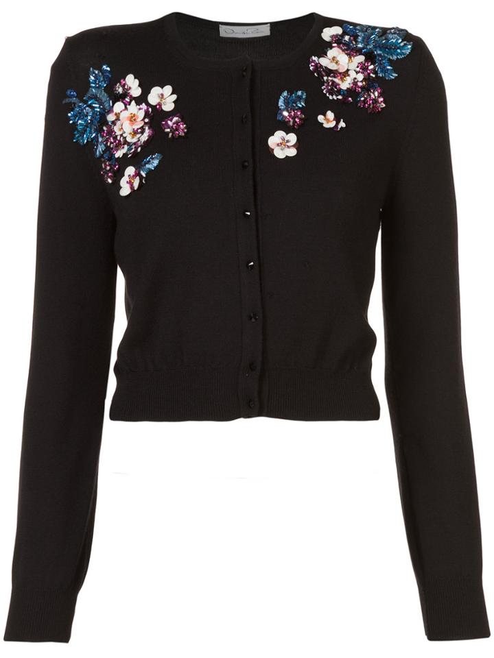 Oscar De La Renta Floral-embellished Cardigan - Black