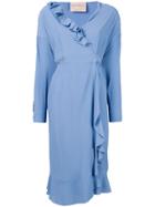 Erika Cavallini Frill Trim Wrap Dress - Blue