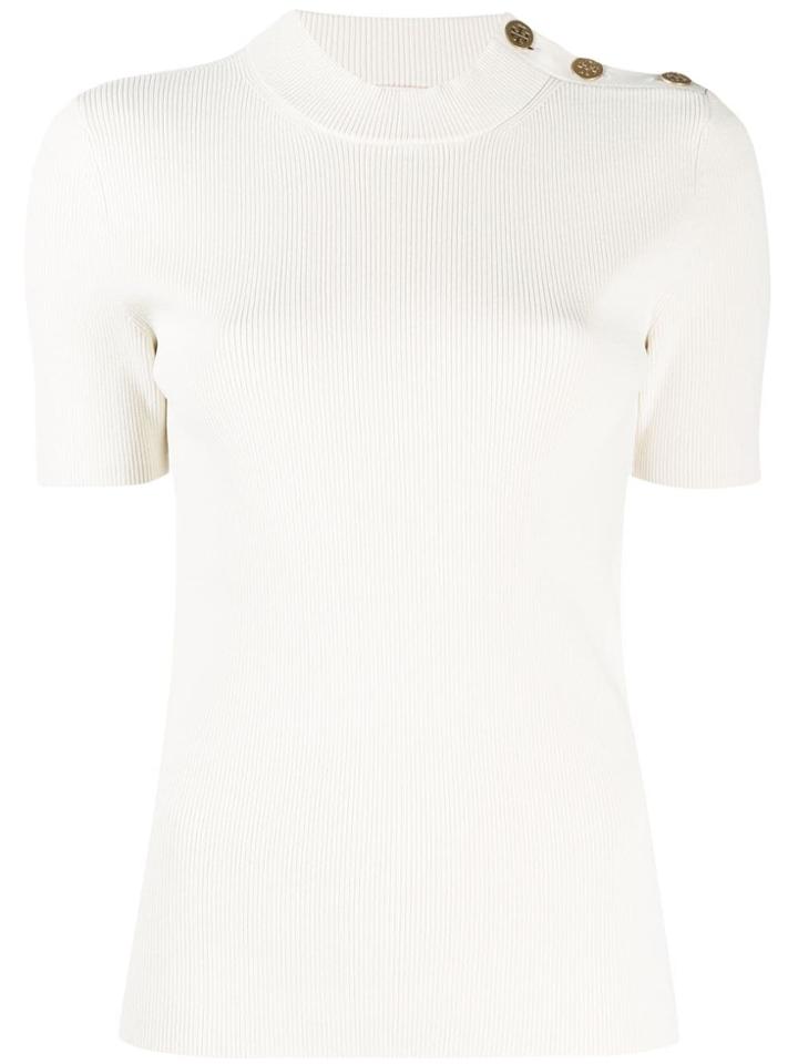 Tory Burch Logo-button Knitted Top - Neutrals