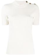 Tory Burch Logo-button Knitted Top - Neutrals