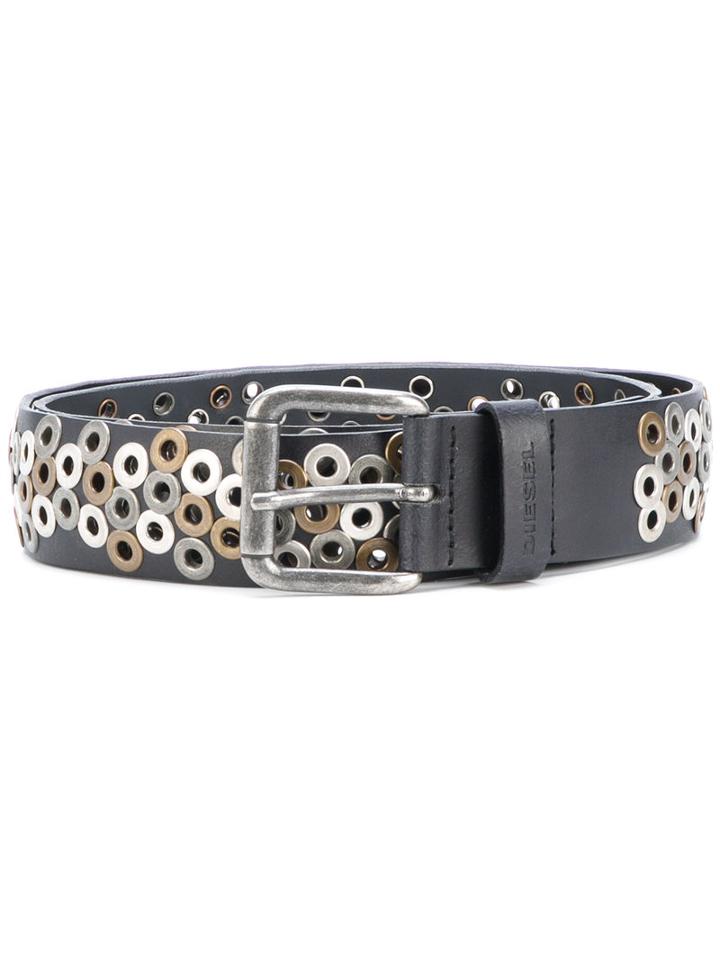 Diesel - Eyelet Belt - Men - Calf Leather/metal - 90, Black, Calf Leather/metal