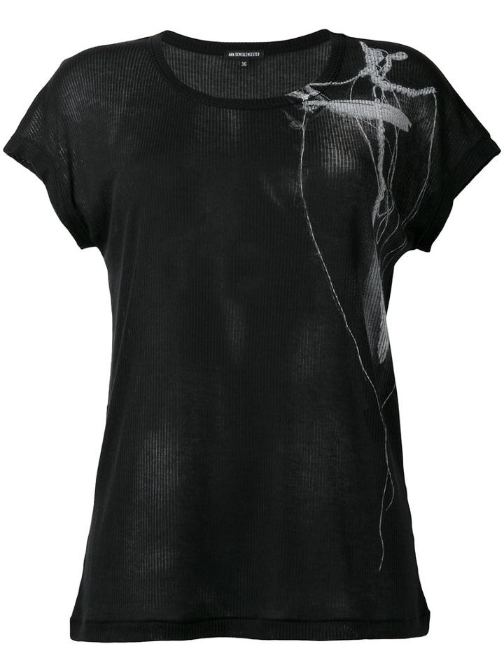 Ann Demeulemeester Bead And Feather Print Rib T-shirt, Women's, Size: 40, Black, Cotton/lyocell