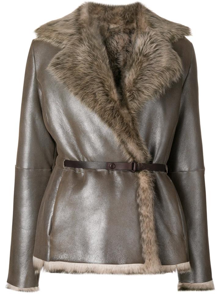 Giorgio Armani Belted Metallic Jacket - Brown
