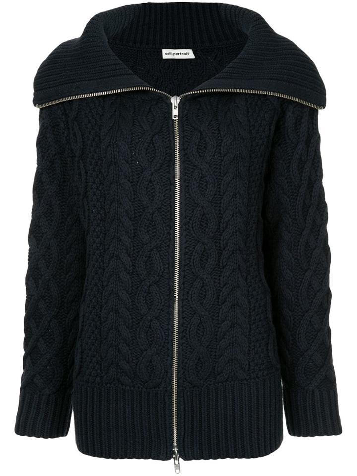 Self-portrait Long Cable Knit Cardigan - Blue