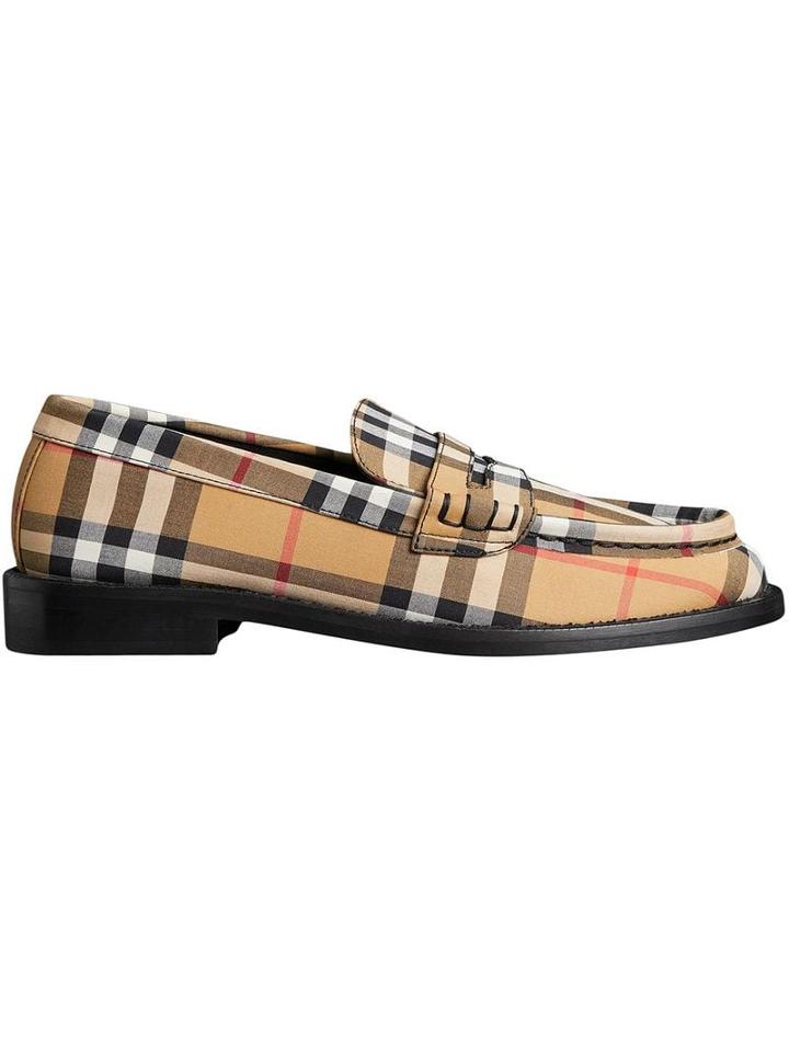 Burberry Yellow, Black And White Vintage Check Penny Loafers