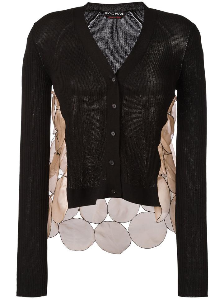 Rochas Silk Panel Cardigan, Women's, Size: 40, Black, Cotton/polyamide/silk