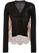 Rochas Silk Panel Cardigan, Women's, Size: 40, Black, Cotton/polyamide/silk