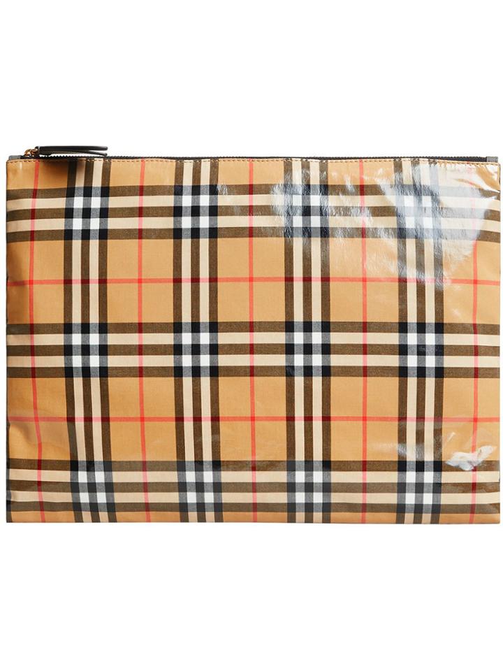 Burberry Large Coated Vintage Check Pouch - Black