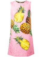 Dolce & Gabbana Pineapple Printed Brocade Dress, Women's, Size: 50, Pink/purple, Cotton/triacetate/silk/spandex/elastane