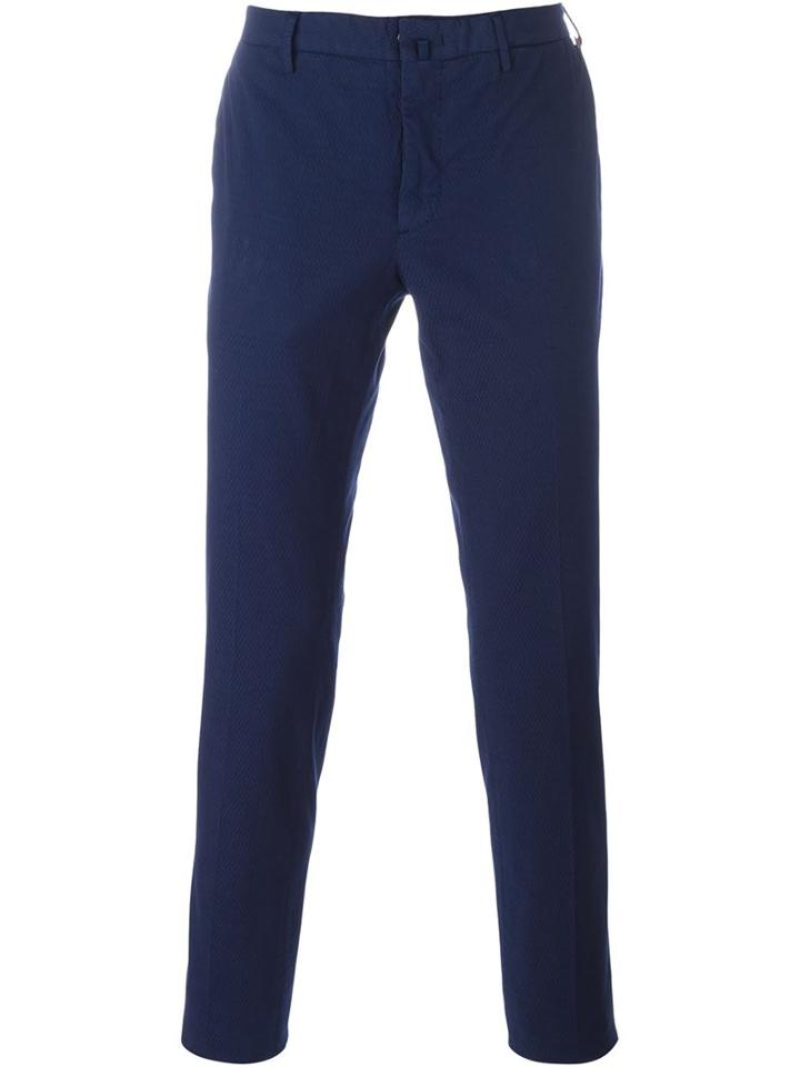 Incotex Pleated Skinny Chinos, Men's, Size: 48, Blue, Cotton/spandex/elastane