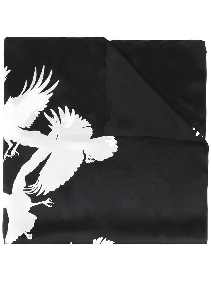 Ann Demeulemeester Birds Print Scarf, Women's, Black, Silk