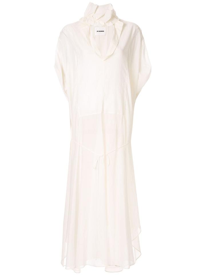 Jil Sander Ruffled Neck Midi Dress - White