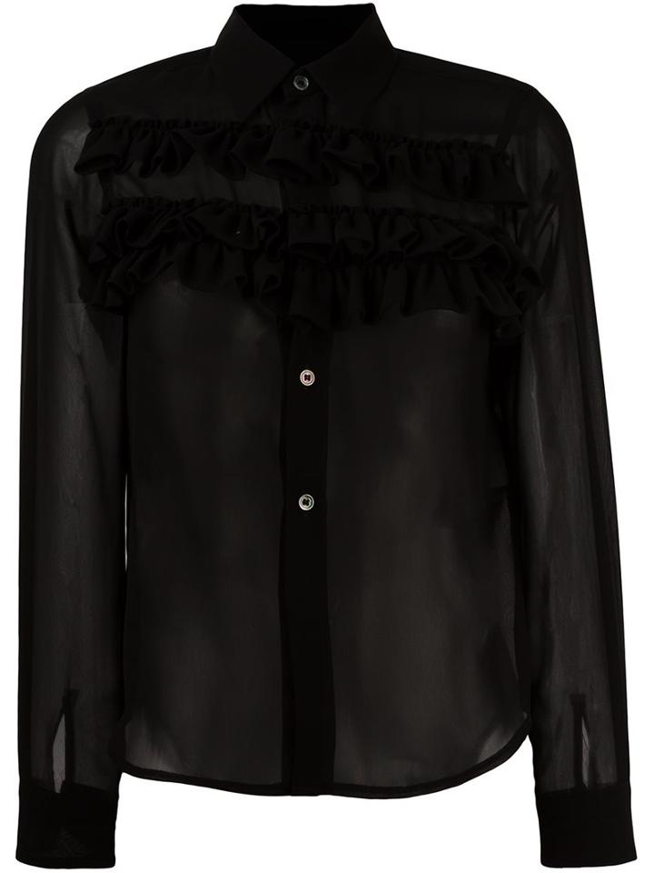 Comme Des Garçons Comme Des Garçons Ruffle Row Semi Sheer Shirt, Women's, Size: Xs, Black, Polyester
