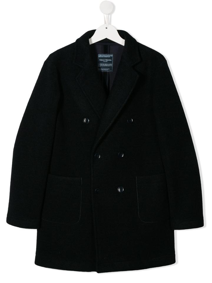 Paolo Pecora Kids Teen Double Breasted Coat - Blue
