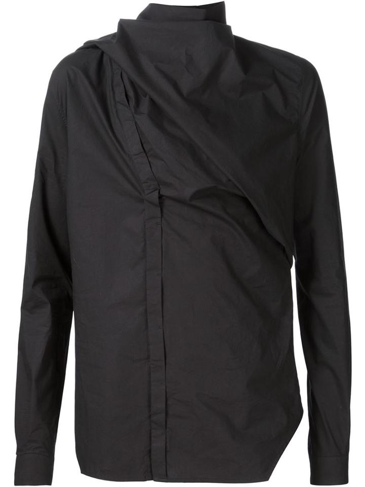 Rick Owens Draped Shirt, Men's, Size: 54, Black, Cotton