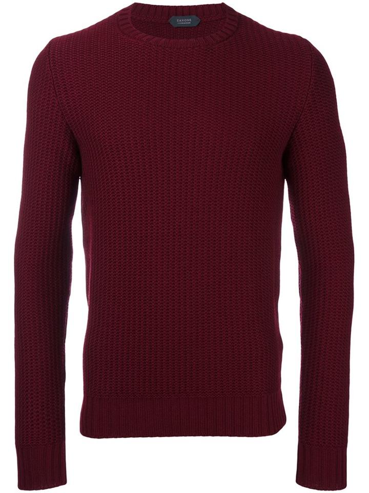 Zanone Crew Neck Jumper, Men's, Size: 52, Red, Virgin Wool