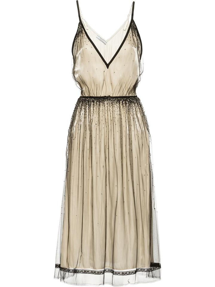 Prada Embellished Tulle Dress - Neutrals
