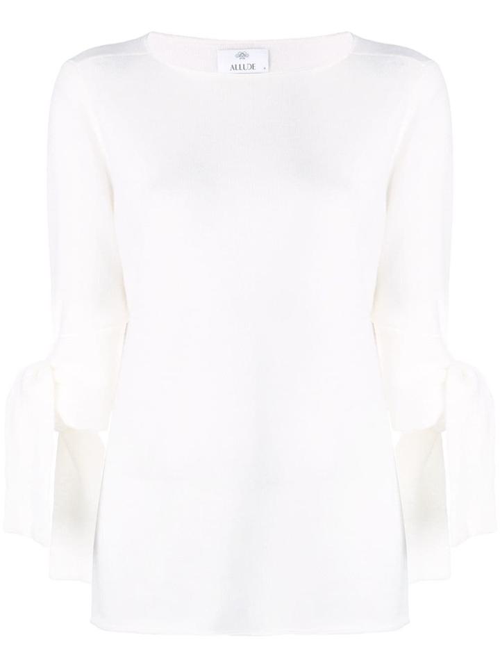 Allude Knitted Tied Sleeve Top - White