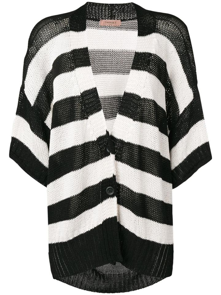 Twin-set Striped Knit Cardigan - White