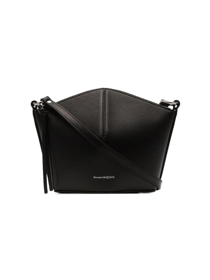Alexander Mcqueen Black Logo Embossed Mini Leather Bucket Bag