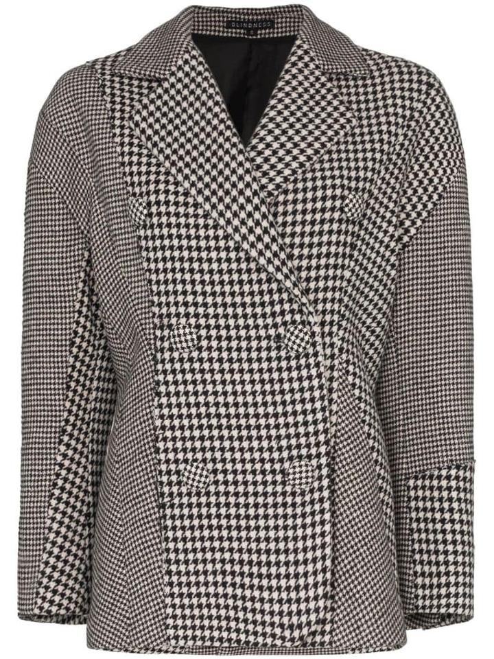 Blindness Houndstooth Double-breasted Coat - Black
