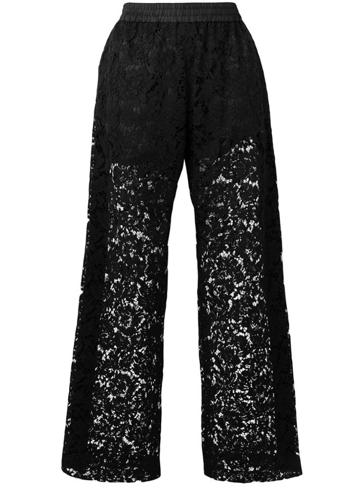 Valentino Wide Leg Lace Trousers - Black