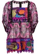 Anna Sui Kosmik Kaleidoscope Embroidered Top - Pink & Purple