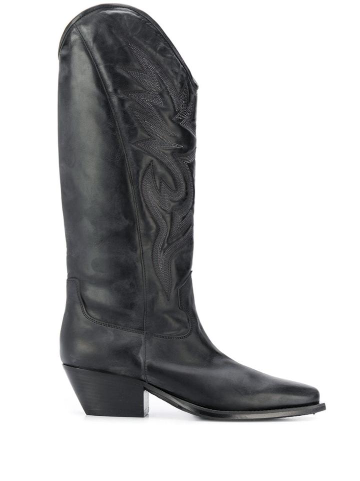 Vic Matie Knee Cowboy Boots - Black