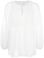 Chloé Guipure Trim Blouse, Women's, Size: 38, White, Silk/cotton/polyester