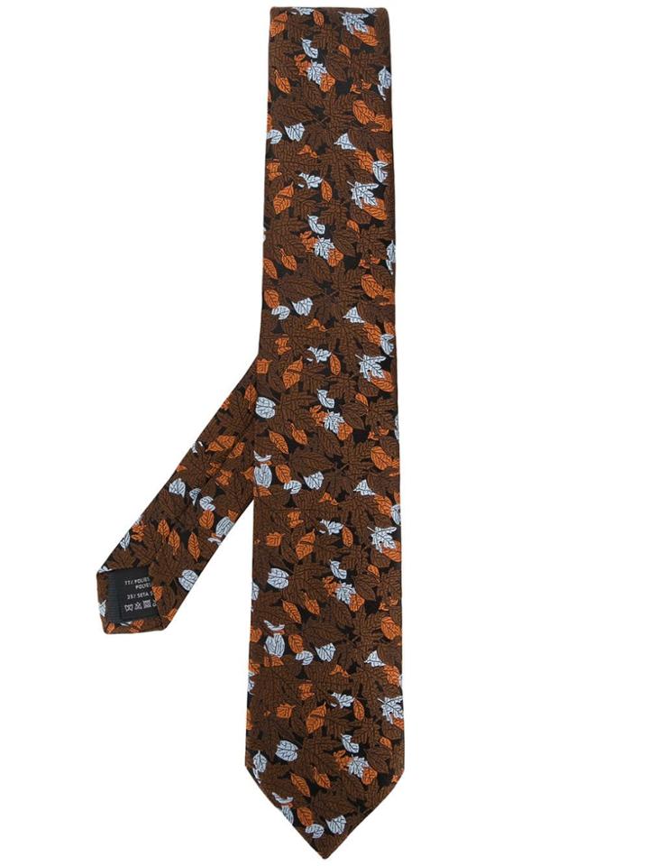 Z Zegna Leaf Jacquard Tie - Brown