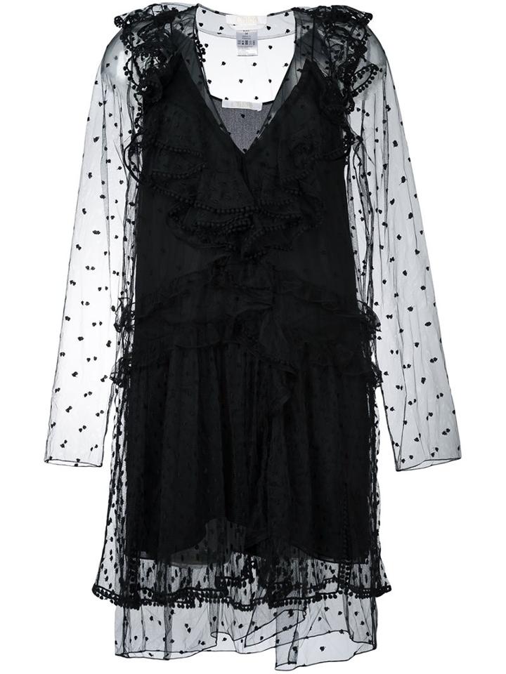 Chloé Lace Ruffle Dress, Women's, Size: 36, Black, Polyamide/polyester/cotton