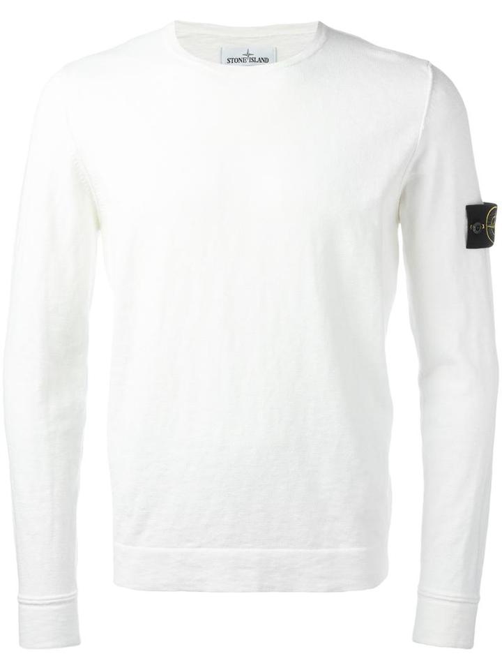 Stone Island Logo Patch Sweatshirt, Men's, Size: Large, White, Cotton/polyamide